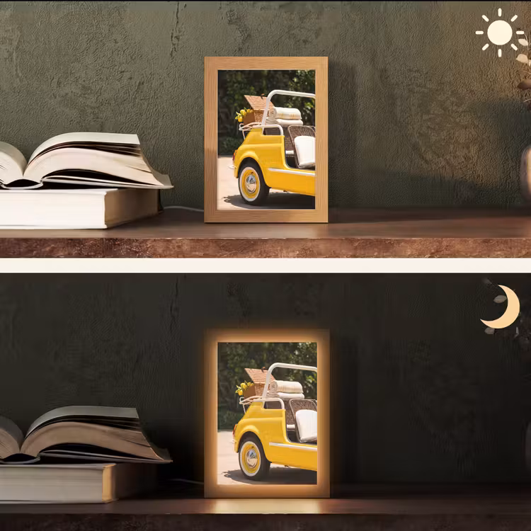 Personalisierte Lightbox - Auto – Picknick – Sommer – Gelb - Auto - Picknick - Zomer - Geel Light Box met kabel (Tafellamp) klein