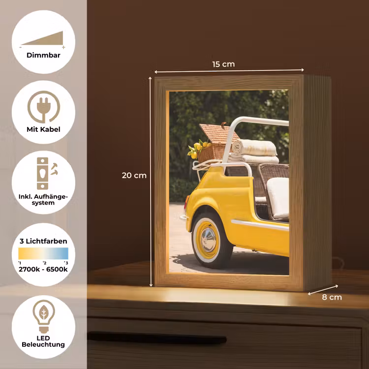 Personalisierte Lightbox - Auto – Picknick – Sommer – Gelb - Auto - Picknick - Zomer - Geel Light Box met kabel (Tafellamp) klein
