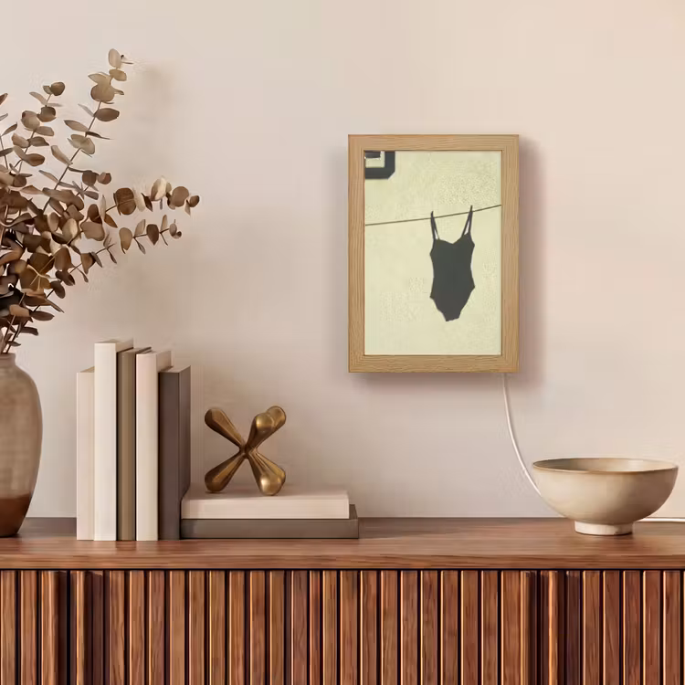 Personalisierte Lightbox - Badeanzug – Schatten – Mauer – Sommer – Minimalistisch - Badpak - Schaduw - Muur - Zomer - Minimalistisch Light Box met kabel (Tafellamp) klein