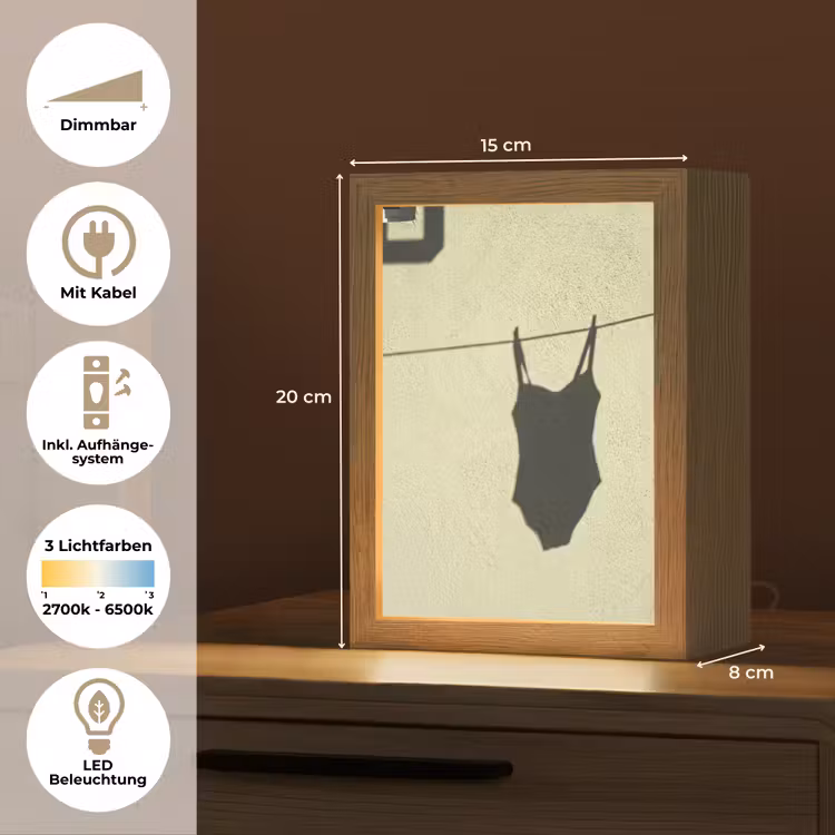 Personalisierte Lightbox - Badeanzug – Schatten – Mauer – Sommer – Minimalistisch - Badpak - Schaduw - Muur - Zomer - Minimalistisch Light Box met kabel (Tafellamp) klein