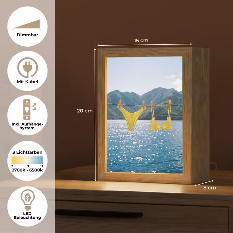 Personalisierte Lightbox - Bademode – Bikini – Meer – Berge – Gelb - Badmode - Bikini - Zee - Bergen - Geel Light Box met kabel (Tafellamp) klein