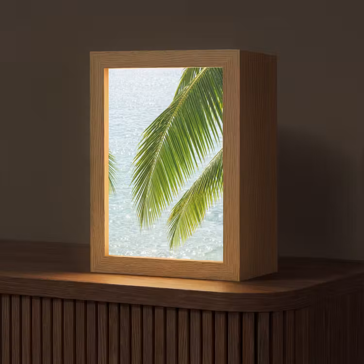 Personalisierte Lightbox - Baum – Blätter – Wasser – tropisch – grün - Boom - Bladeren - Water - Tropisch - Groen Light Box met kabel (Tafellamp) klein