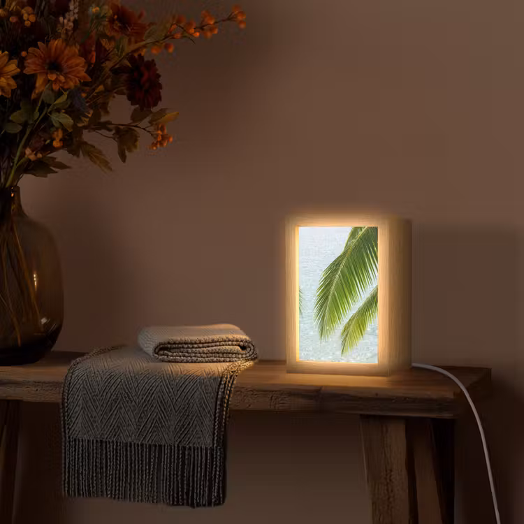 Personalisierte Lightbox - Baum – Blätter – Wasser – tropisch – grün - Boom - Bladeren - Water - Tropisch - Groen Light Box met kabel (Tafellamp) klein