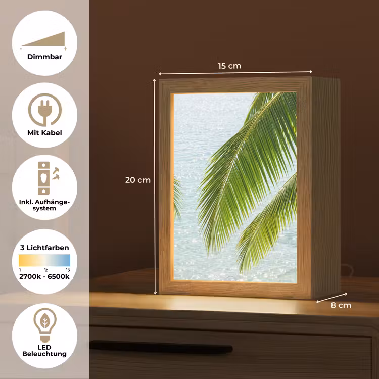 Personalisierte Lightbox - Baum – Blätter – Wasser – tropisch – grün - Boom - Bladeren - Water - Tropisch - Groen Light Box met kabel (Tafellamp) klein