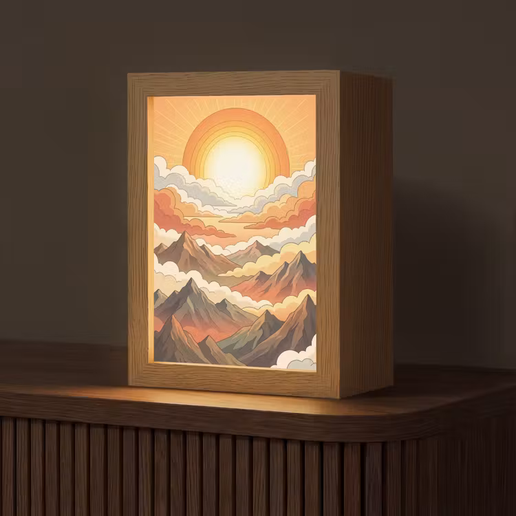 Bergen - Wolken - Natuur - Zonsopgang - Oranje Light Box met kabel (Tafellamp) klein -z3d_website