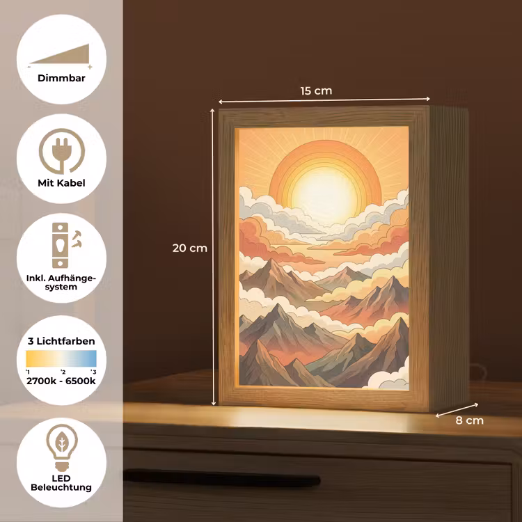 Bergen - Wolken - Natuur - Zonsopgang - Oranje Light Box met kabel (Tafellamp) klein -USP_DE