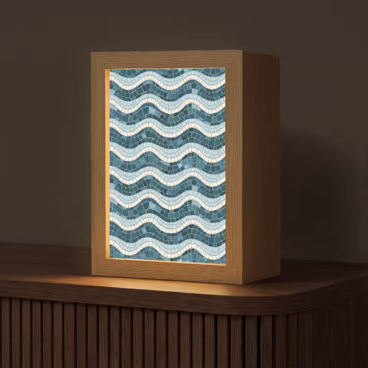 Blauw - Wit - Mozaïek - Golvend Light Box met kabel (Tafellamp) klein 925 -z3d_website