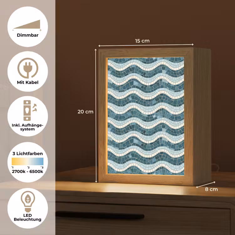 Blauw - Wit - Mozaïek - Golvend Light Box met kabel (Tafellamp) klein 925 -USP_DE