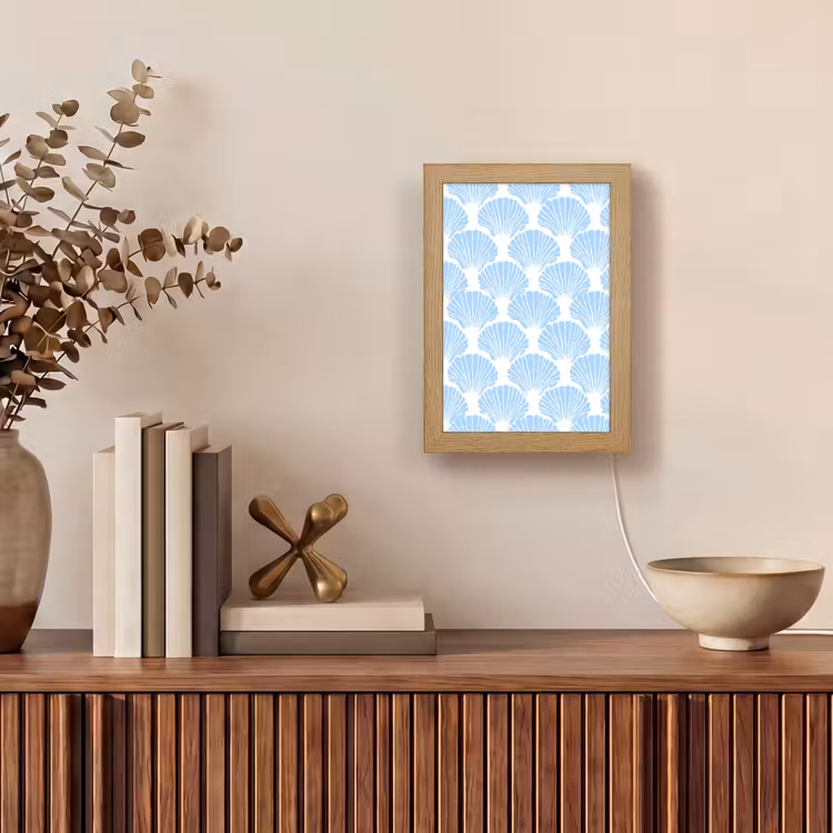 Blauw - Wit - Schelpen - Grafisch - Structuur Light Box met kabel (Tafellamp) klein 925 -sfeer2