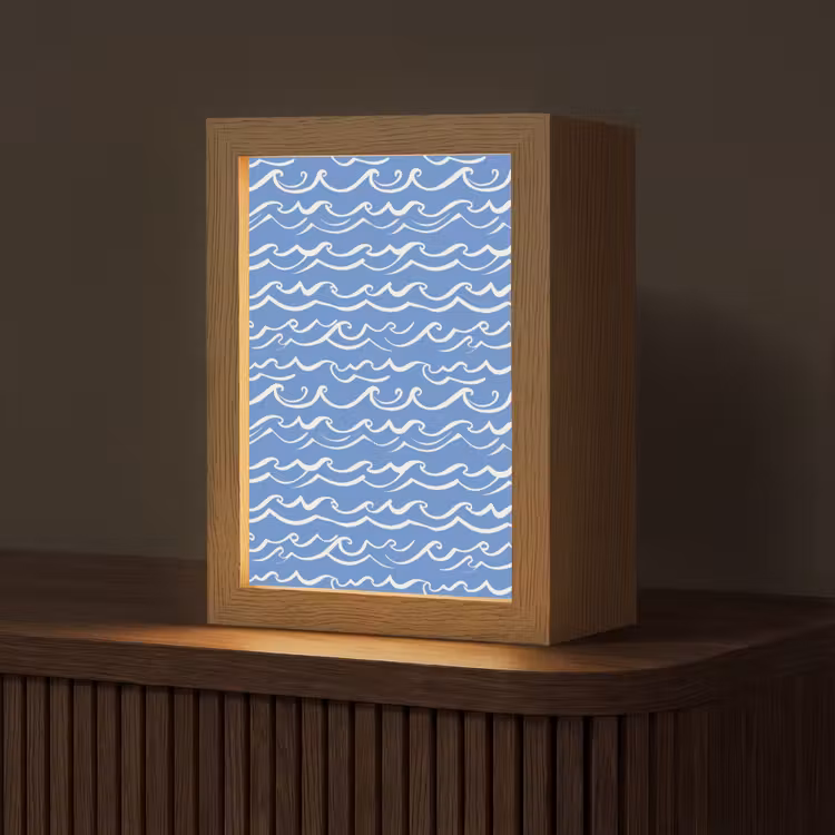Blauw - Wit - Simpel - Getekend - Golven Light Box met kabel (Tafellamp) klein 925 -z3d_website