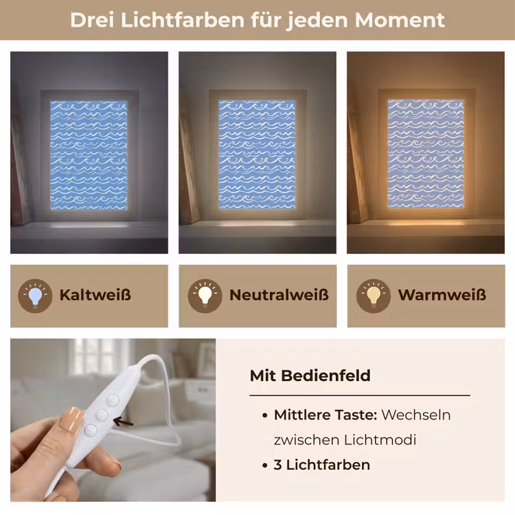 Blauw - Wit - Simpel - Getekend - Golven Light Box met kabel (Tafellamp) klein 925 -USP_lichtkleurDE