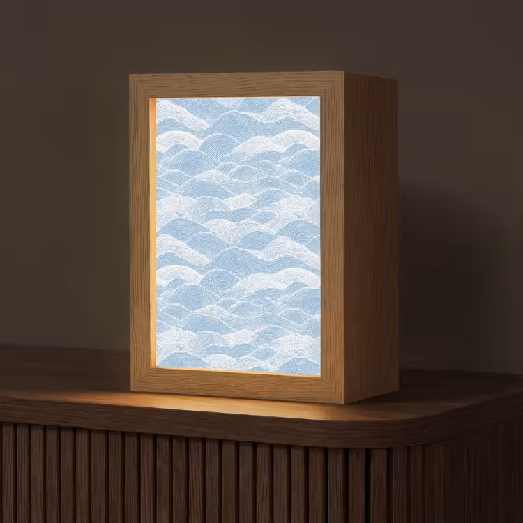 Blauw - Wit - Golven - Getekend Light Box met kabel (Tafellamp) klein 925 -z3d_website