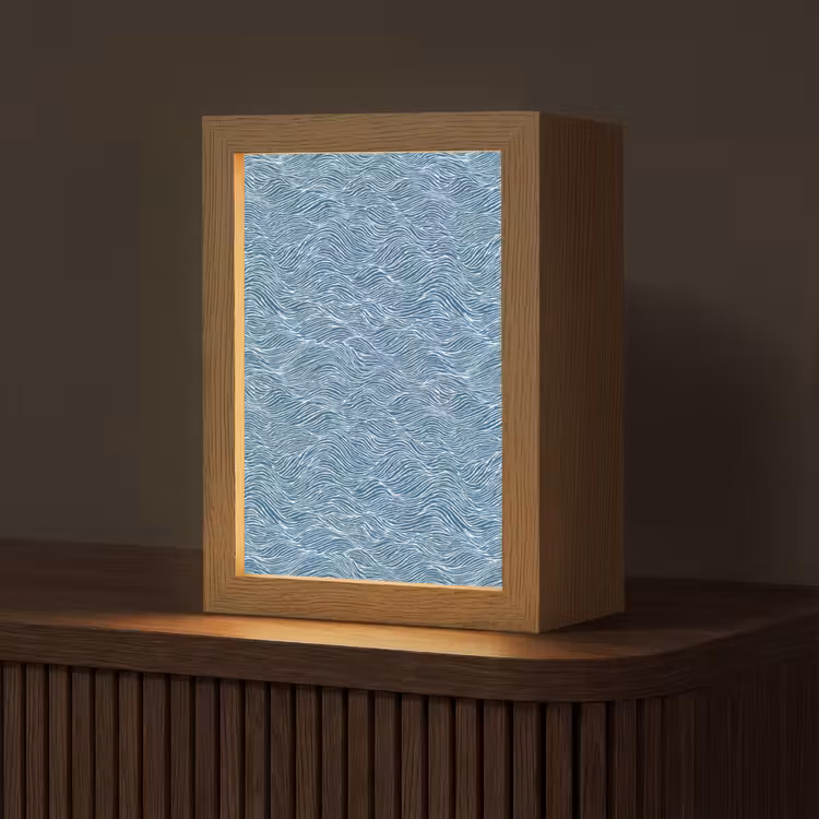 Blauw - Wit - Golven - Getekend - Textuur Light Box met kabel (Tafellamp) klein 925 -z3d_website