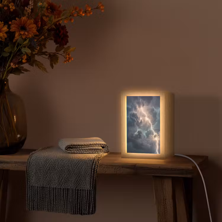 Bliksem - Storm - Natuur - Donker Light Box met kabel (Tafellamp) klein -sfeer4