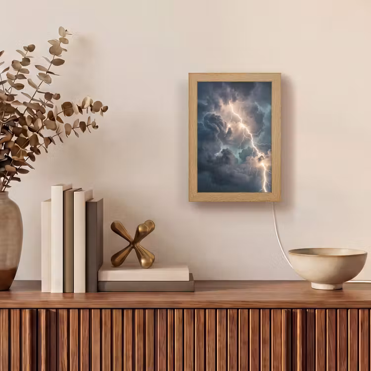 Bliksem - Storm - Natuur - Donker Light Box met kabel (Tafellamp) klein -sfeer2