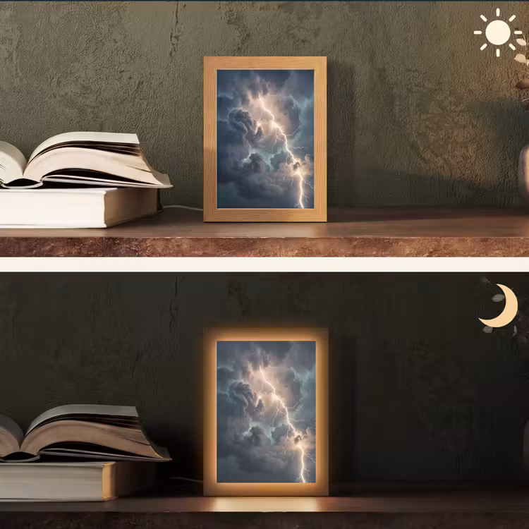 Bliksem - Storm - Natuur - Donker Light Box met kabel (Tafellamp) klein -sfeer3
