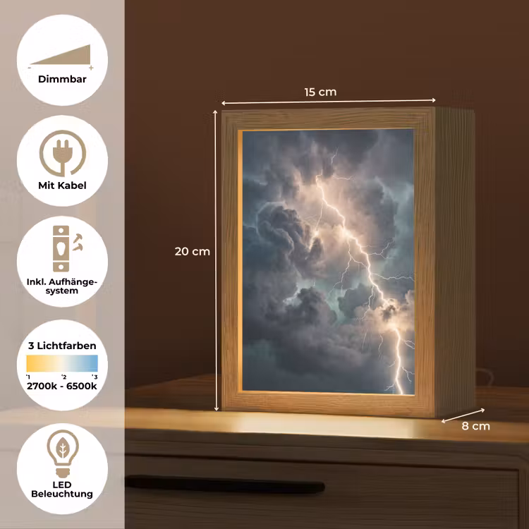 Bliksem - Storm - Natuur - Donker Light Box met kabel (Tafellamp) klein -USP_DE