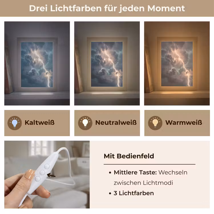 Bliksem - Storm - Natuur - Donker Light Box met kabel (Tafellamp) klein -USP_lichtkleurDE