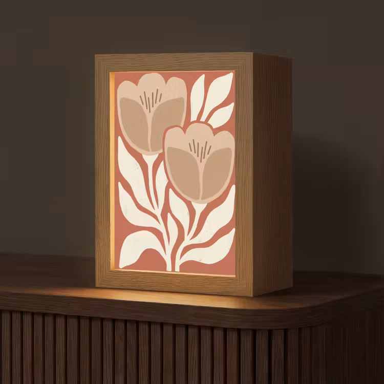 Bloemen - Abstract - Modern - Beige - Natuur Light Box met kabel (Tafellamp) klein -z3d_website