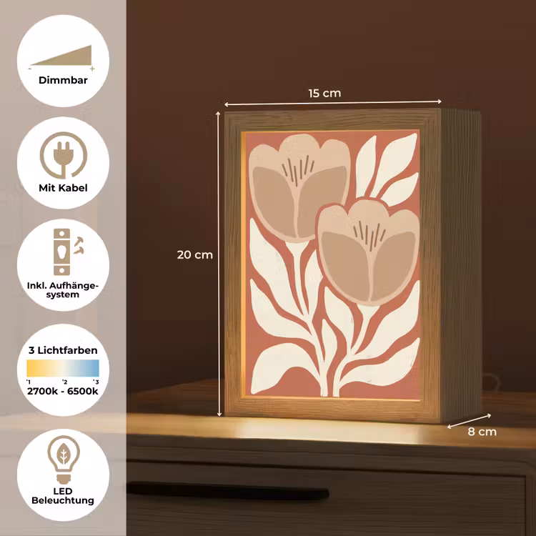 Bloemen - Abstract - Modern - Beige - Natuur Light Box met kabel (Tafellamp) klein -USP_DE
