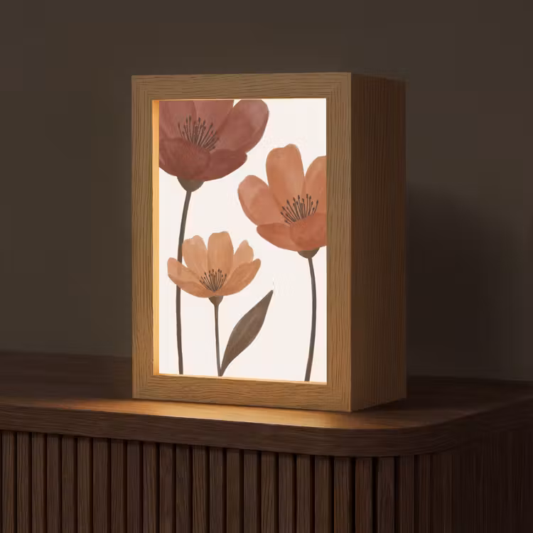Bloemen - Abstract - Modern - Bruin - Decoratief Light Box met kabel (Tafellamp) klein -z3d_website
