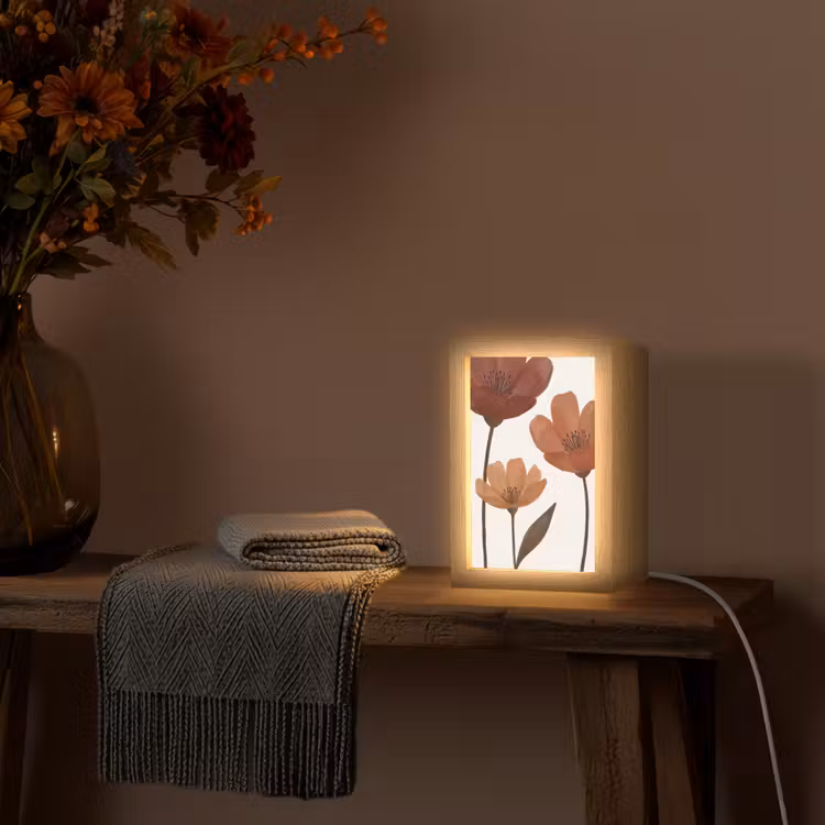 Bloemen - Abstract - Modern - Bruin - Decoratief Light Box met kabel (Tafellamp) klein -sfeer4