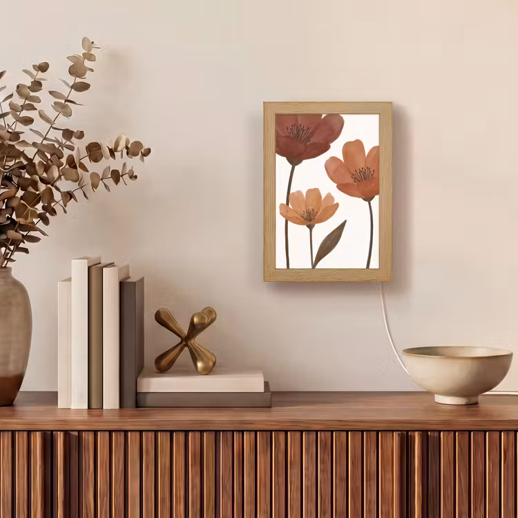 Bloemen - Abstract - Modern - Bruin - Decoratief Light Box met kabel (Tafellamp) klein -sfeer2