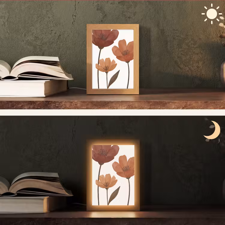 Bloemen - Abstract - Modern - Bruin - Decoratief Light Box met kabel (Tafellamp) klein -sfeer3