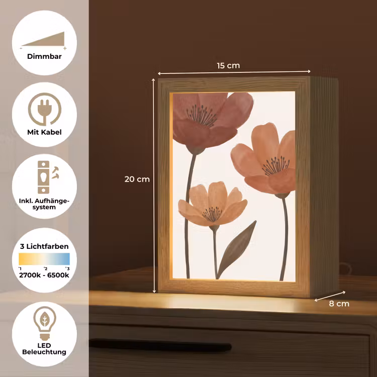 Bloemen - Abstract - Modern - Bruin - Decoratief Light Box met kabel (Tafellamp) klein -USP_DE