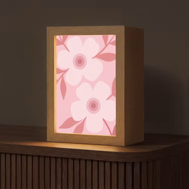 Personalisierte Lightbox - Blumen – Abstrakt – Modern – Rosa – Natur - Bloemen - Abstract - Modern - Roze - Natuur Light Box met kabel (Tafellamp) klein