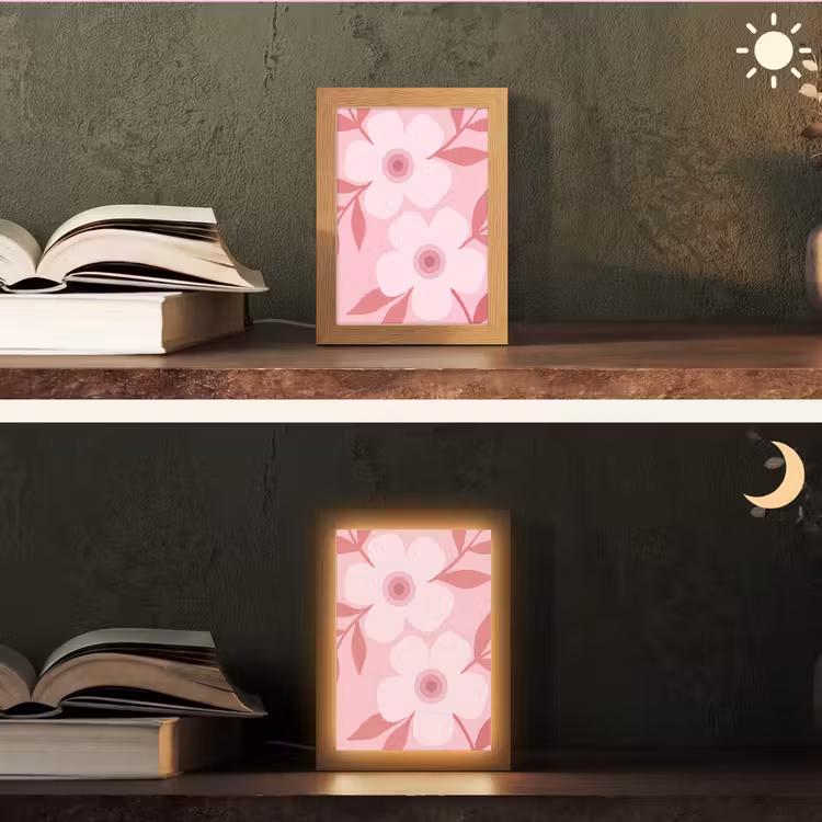 Personalisierte Lightbox - Blumen – Abstrakt – Modern – Rosa – Natur - Bloemen - Abstract - Modern - Roze - Natuur Light Box met kabel (Tafellamp) klein