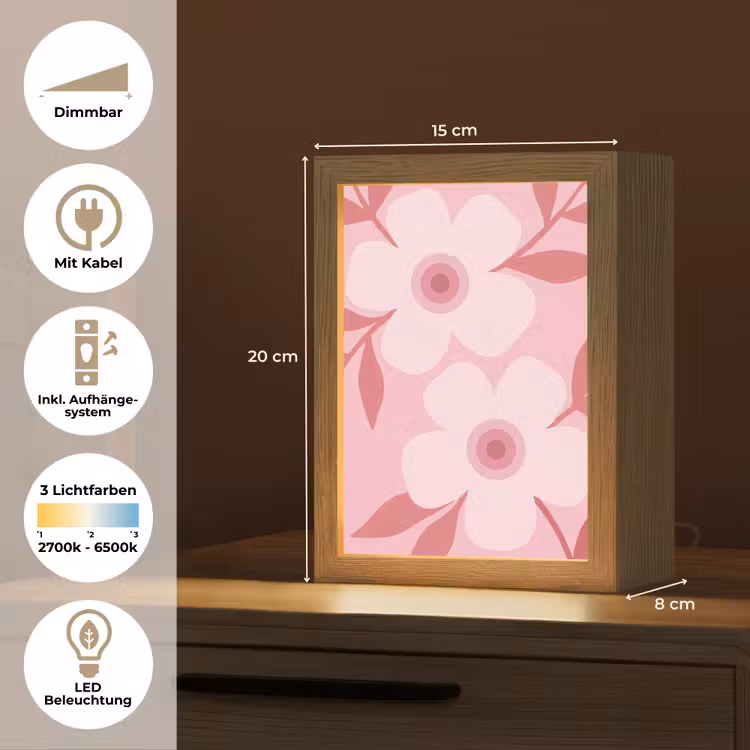 Personalisierte Lightbox - Blumen – Abstrakt – Modern – Rosa – Natur - Bloemen - Abstract - Modern - Roze - Natuur Light Box met kabel (Tafellamp) klein