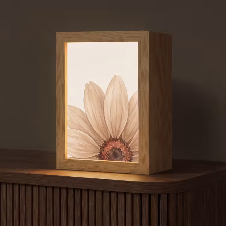 Bloemen - Bloemblad - Natuur - Aquarel - Beige Light Box met kabel (Tafellamp) klein -z3d_website