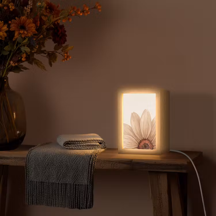 Bloemen - Bloemblad - Natuur - Aquarel - Beige Light Box met kabel (Tafellamp) klein -sfeer4