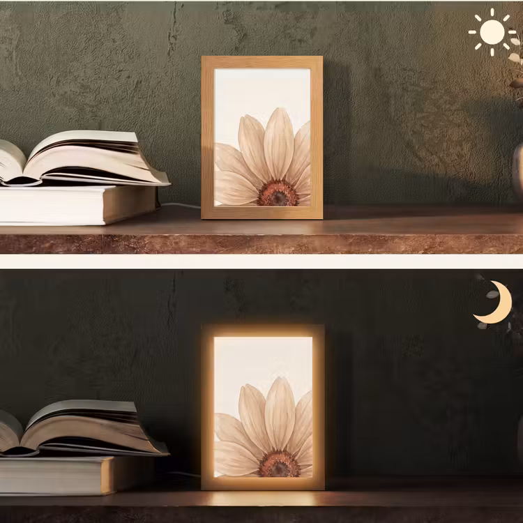 Bloemen - Bloemblad - Natuur - Aquarel - Beige Light Box met kabel (Tafellamp) klein -sfeer3