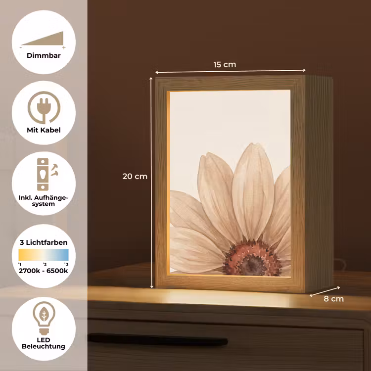 Bloemen - Bloemblad - Natuur - Aquarel - Beige Light Box met kabel (Tafellamp) klein -USP_DE