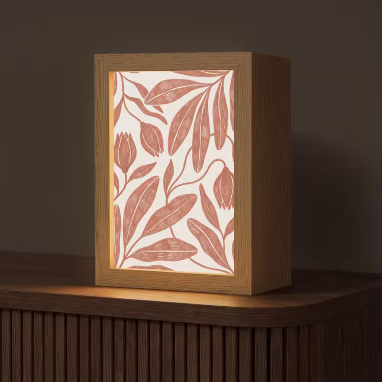 Bloemen - Patroon - Modern - Natuur - Bruin Light Box met kabel (Tafellamp) klein -z3d_website