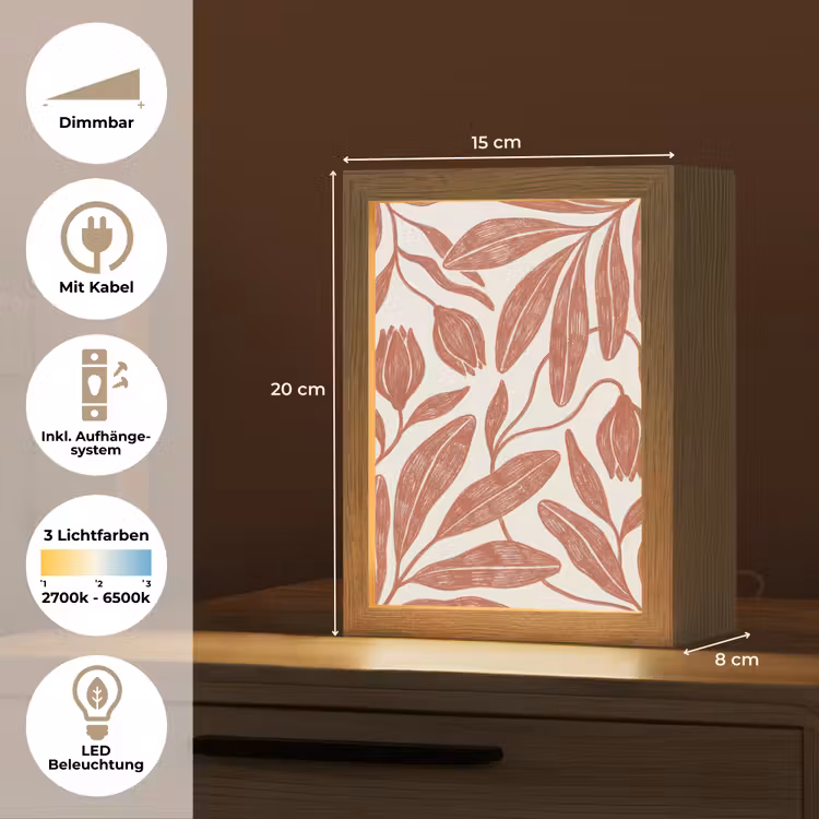 Bloemen - Patroon - Modern - Natuur - Bruin Light Box met kabel (Tafellamp) klein -USP_DE