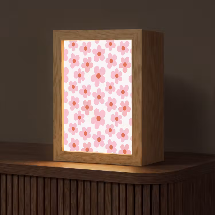 Bloemen - Patroon - Modern - Roze - Wit Light Box met kabel (Tafellamp) klein -z3d_website