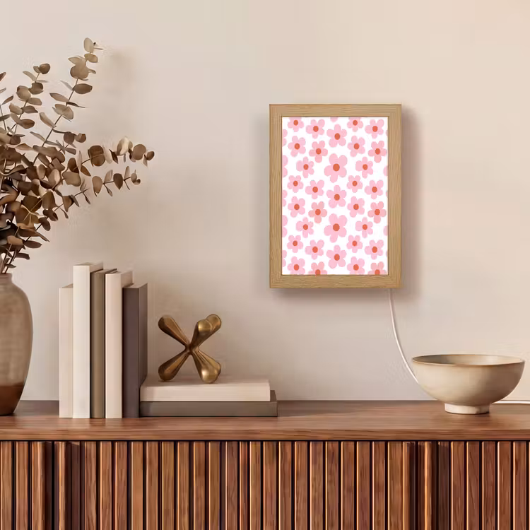 Bloemen - Patroon - Modern - Roze - Wit Light Box met kabel (Tafellamp) klein -sfeer2