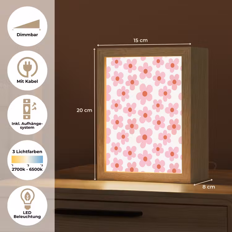 Bloemen - Patroon - Modern - Roze - Wit Light Box met kabel (Tafellamp) klein -USP_DE