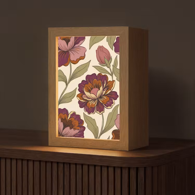 Personalisierte Lightbox - Blumen – Muster – Natur – Modern – Lila - Bloemen - Patroon - Natuur - Modern - Paars Light Box met kabel (Tafellamp) klein