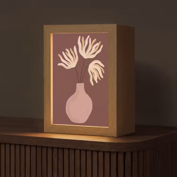 Personalisierte Lightbox - Blumen – Vase – Abstrakt – Modern – Erdtöne - Bloemen - Vaas - Abstract - Modern - Aardetinten Light Box met kabel (Tafellamp) klein