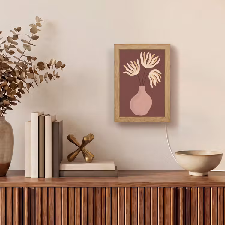 Personalisierte Lightbox - Blumen – Vase – Abstrakt – Modern – Erdtöne - Bloemen - Vaas - Abstract - Modern - Aardetinten Light Box met kabel (Tafellamp) klein
