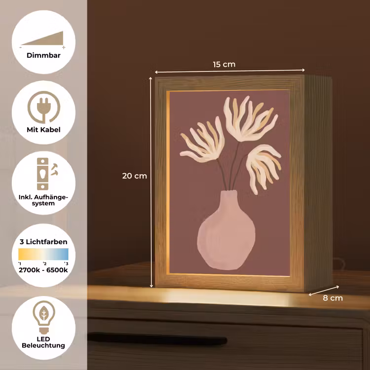 Personalisierte Lightbox - Blumen – Vase – Abstrakt – Modern – Erdtöne - Bloemen - Vaas - Abstract - Modern - Aardetinten Light Box met kabel (Tafellamp) klein