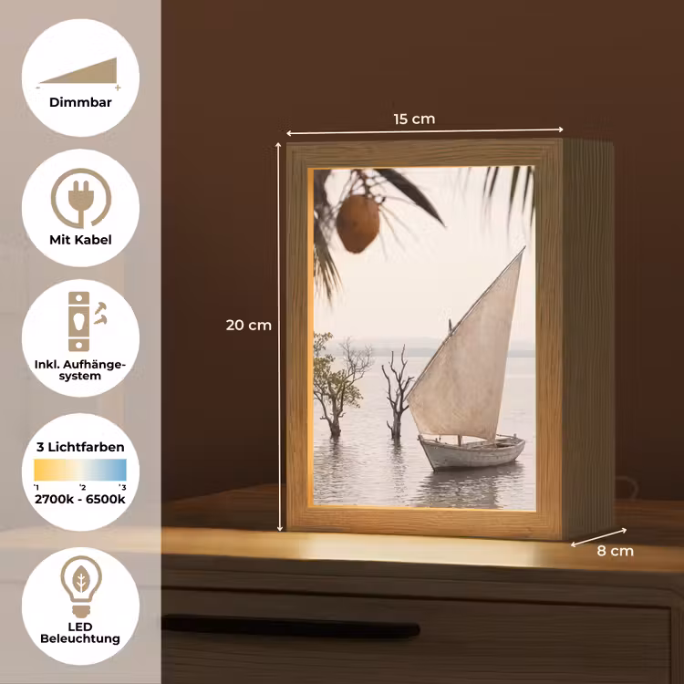 Personalisierte Lightbox - Boot – Segeln – Wasser – Tropisch – Natur - Boot - Zeil - Water - Tropisch - Natuur Light Box met kabel (Tafellamp) klein