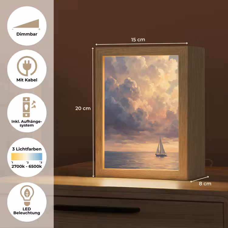 Boot - Zonsondergang - Zee - Natuur - Goud Light Box met kabel (Tafellamp) klein -USP_DE