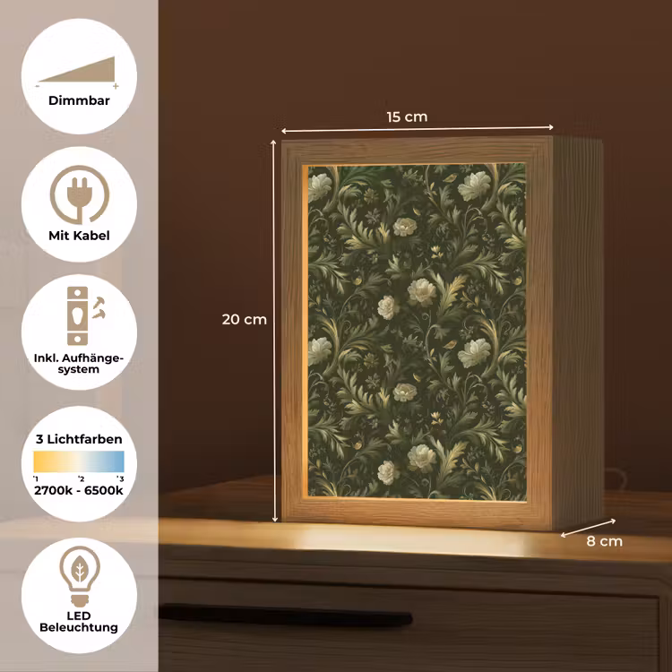 Botanisch - Naadloos - Bloemen Light Box met kabel (Tafellamp) klein 925 -USP_DE
