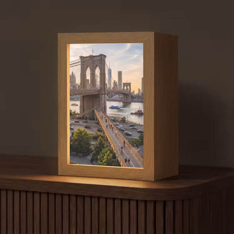 Personalisierte Lightbox - Brücke – Fluss – Stadt – Sonnenuntergang – Architektur - Brug - Rivier - Stad - Zonsondergang - Architectuur Light Box met kabel (Tafellamp) klein