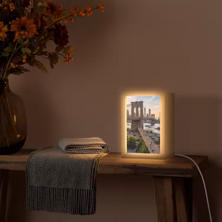Personalisierte Lightbox - Brücke – Fluss – Stadt – Sonnenuntergang – Architektur - Brug - Rivier - Stad - Zonsondergang - Architectuur Light Box met kabel (Tafellamp) klein